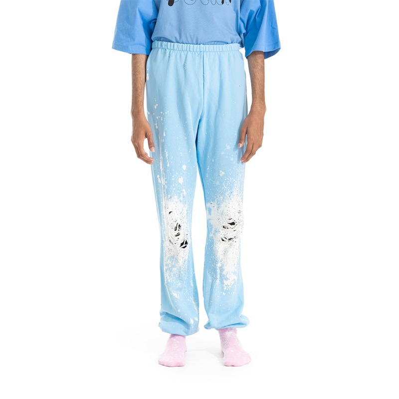 [Liberal Youth Minstry : 리버럴 유스 미니스트리] Destroyed Crystal Bleach Sweatpants Skyblue