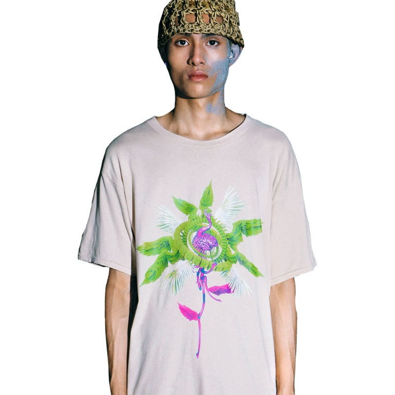 [Christian Stone : 크리스챤 스톤] JOKER BRAIN FLOWER T-shirt Sand