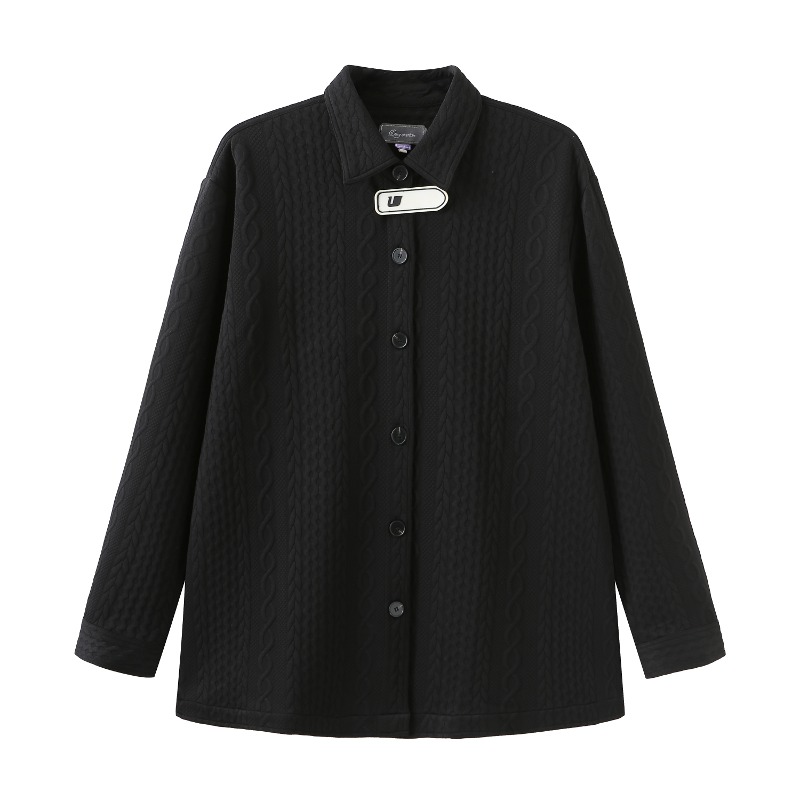 [UMAMIISM : 우마미즘] Twisted sweater texture Loose outer shirt Black