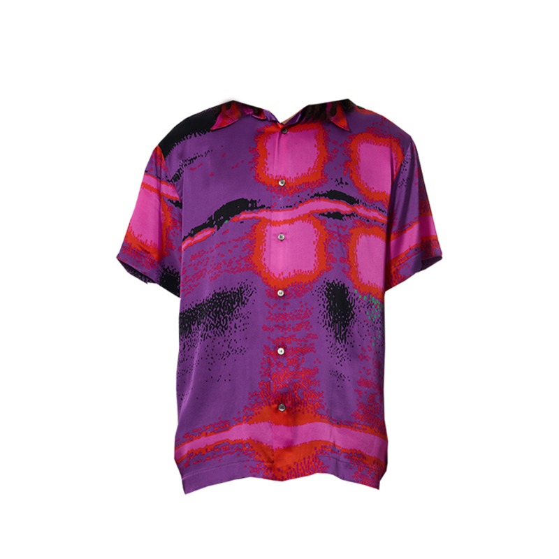 [AGR : 에이지알] Tartan artwork silk shirt violet