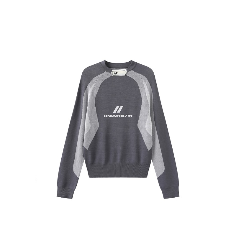[UMAMIISM : 우마미즘] U logo neck band detail whole garment racing sweater