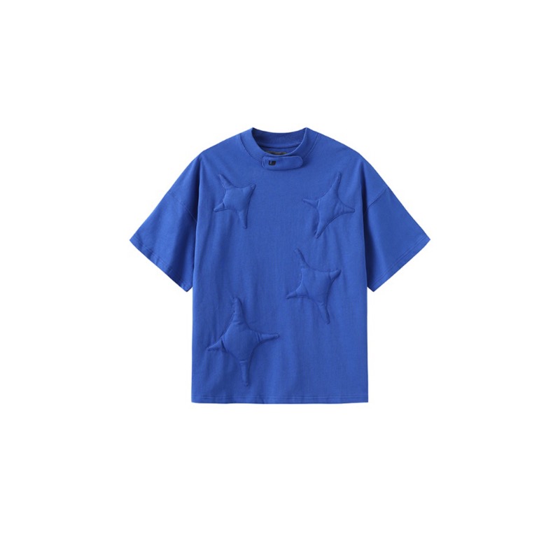 [UMAMIISM : 우마미즘] Stars artwork stuffed detail U logo neck band T-shirt royal blue