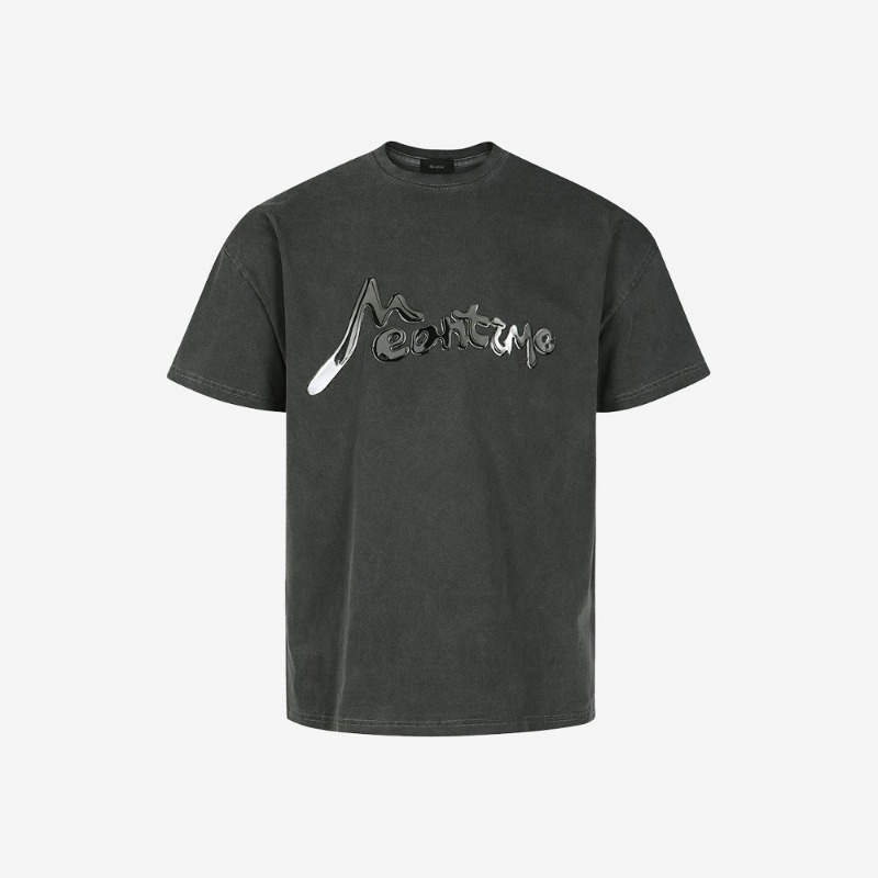 [Meantime : 민타임] Meantime 3D Big Logo Applique T-shirt Washed Black