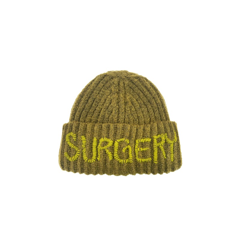 [SURGERY : 써저리] surgery hand stitch embroidery logo beanie &#039;olive&#039;