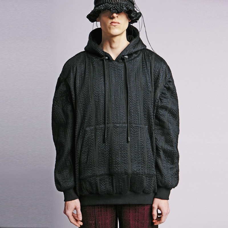 [Christian Stone : 크리스챤 스톤] Braided texture arched shoulder hoodie
