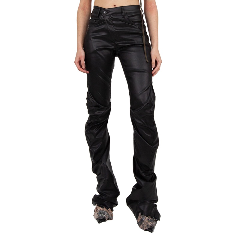 [OTTOLINGER : 오토링거] 3D draped biker vegan leather pants black