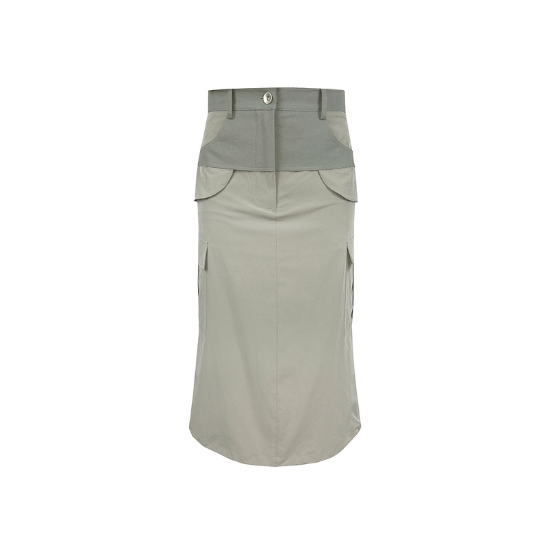 [MEANTIME : 민타임] &#039;The Notes&#039; double leayered curved cargo skirt dove grey