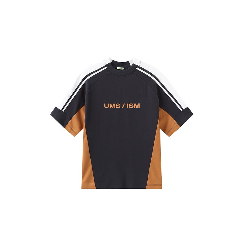 [UMAMIISM : 우마미즘] UMS/ISM logo shoulder panels athletic t-shirt black