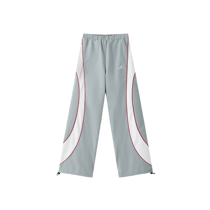 [UMAMIISM : 우마미즘] Piping &amp; side line panel pattern glossy track pants sage grey