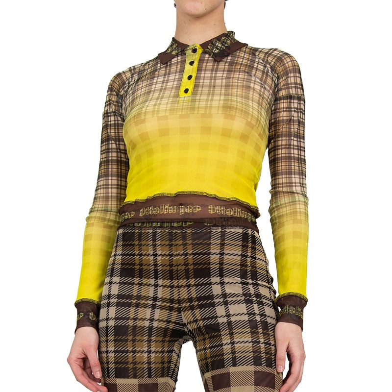 [OTTOLINGER : 오토링거] Knitted Mesh Polo Top Yellow Plaid