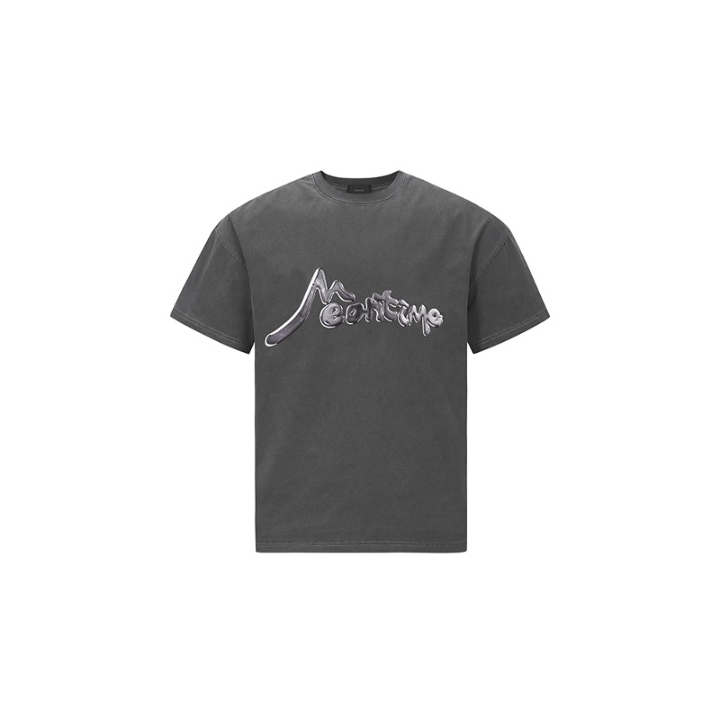 [Meantime : 민타임] Meantime developed 3D Big Logo Applique T-shirt Washed Black