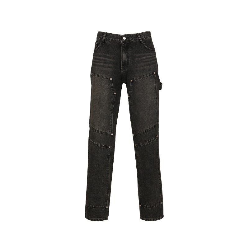 [Meantime : 민타임] &#039;Panopticon&#039; trapezoid panels carpenter denim jeans dust black
