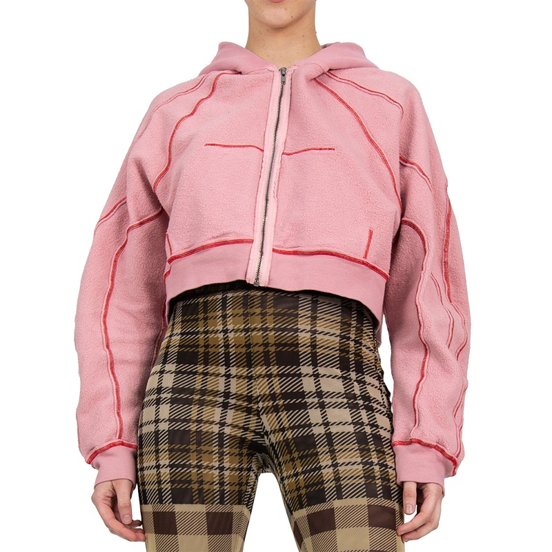[OTTOLINGER : 오토링거] Knitted Multiline Zip hoodie Pink