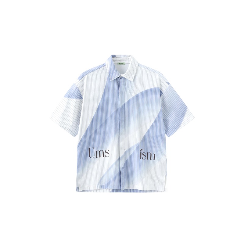 [UMAMIISM : 우마미즘] Wave artwork stripe short sleeves shirt white