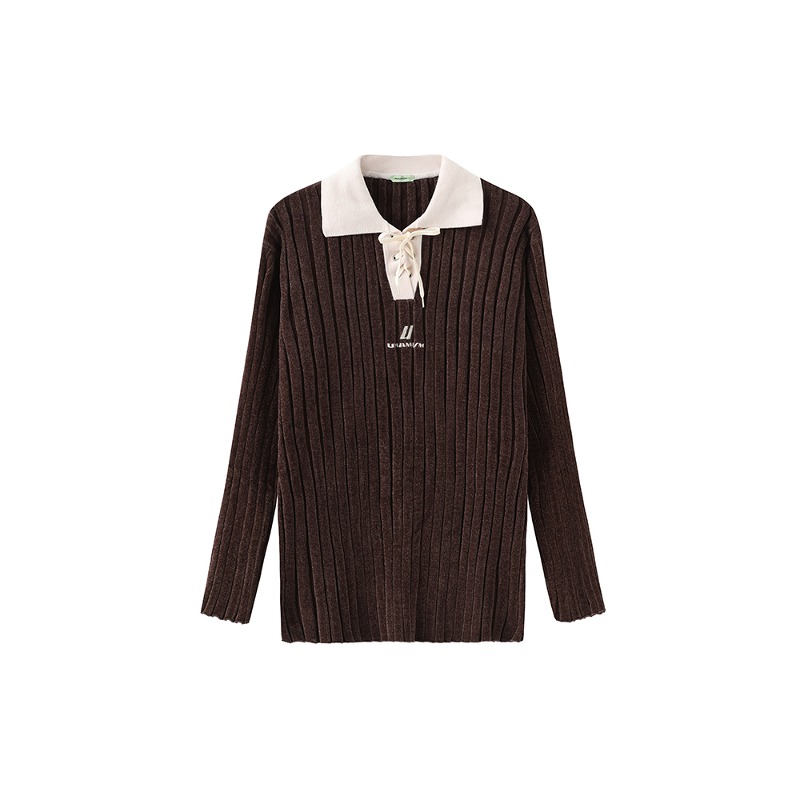 [UMAMIISM : 우마미즘] Soft velour collar neck sweater brown