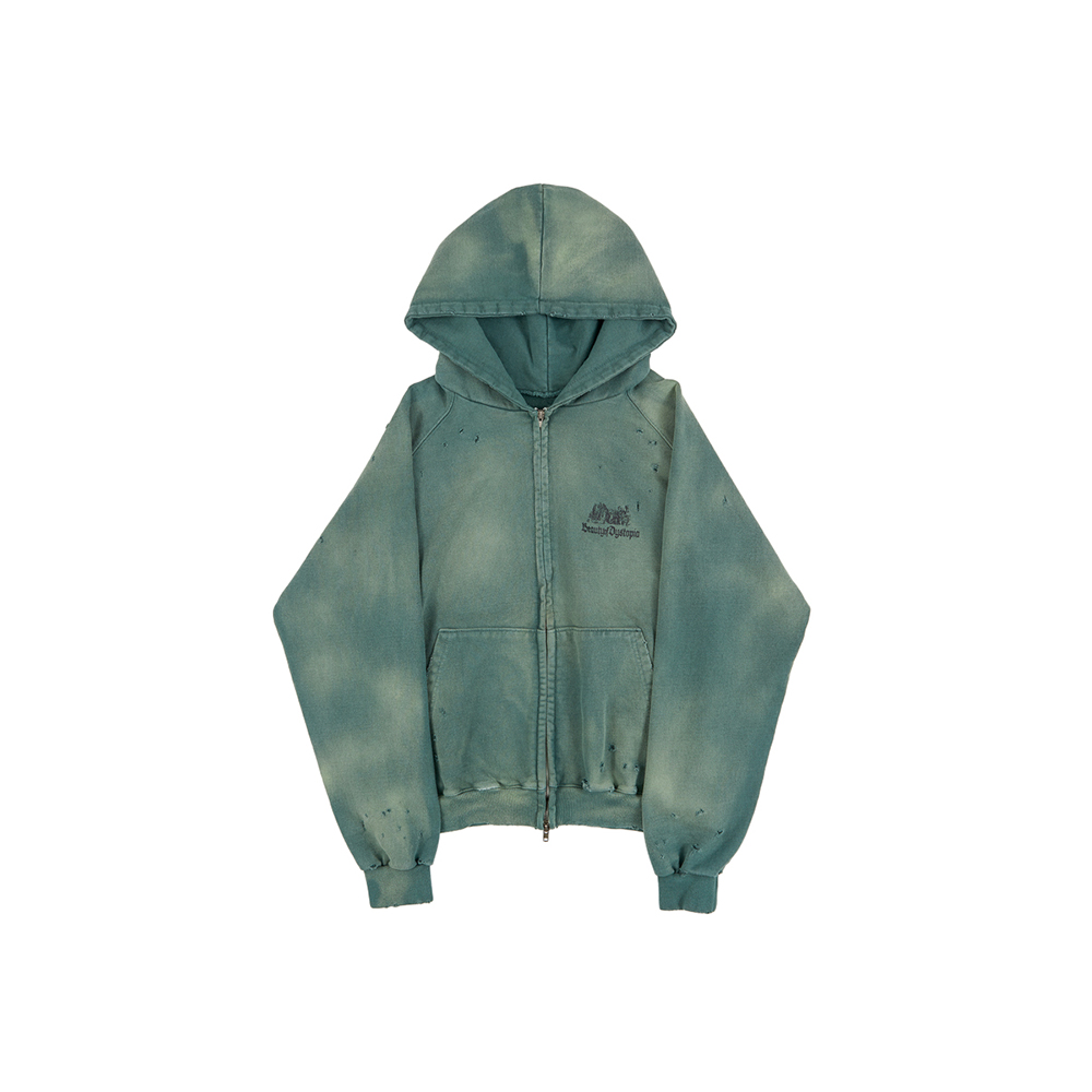 [SUNDAYOFFCLUB : 선데이오프클럽] Beauty Of Dystopia Washed Zip Up Hoodie - Washed Green