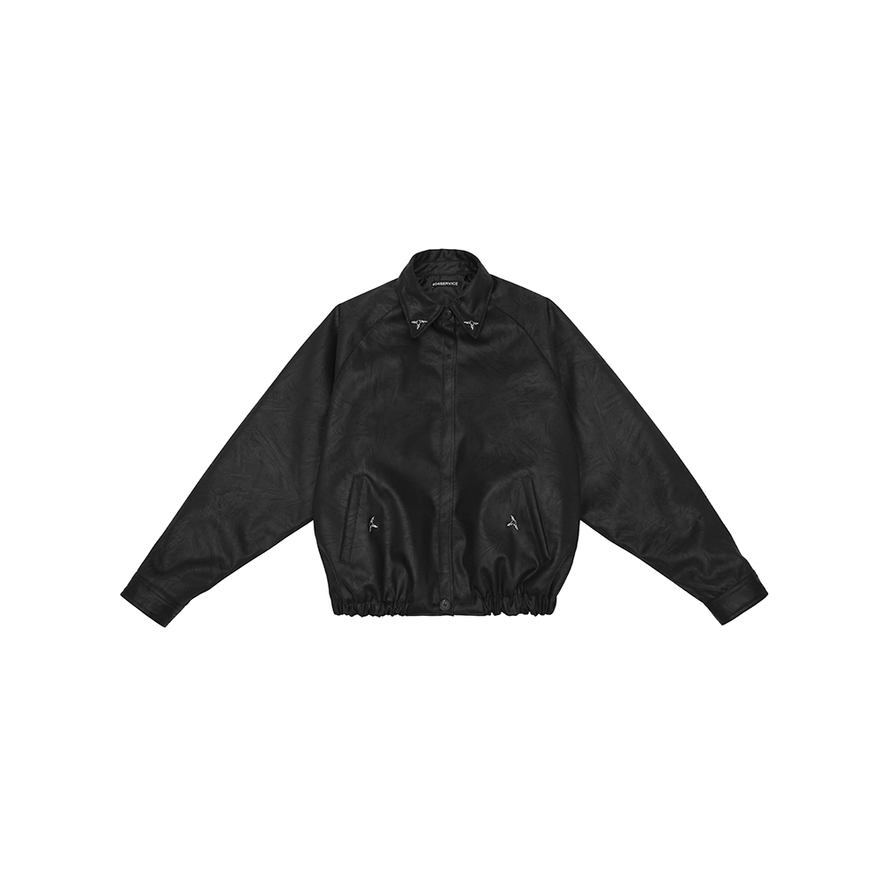 [604SERVICE : 604서비스] EMBROIDERED LEATHER JACKET IN BLACK