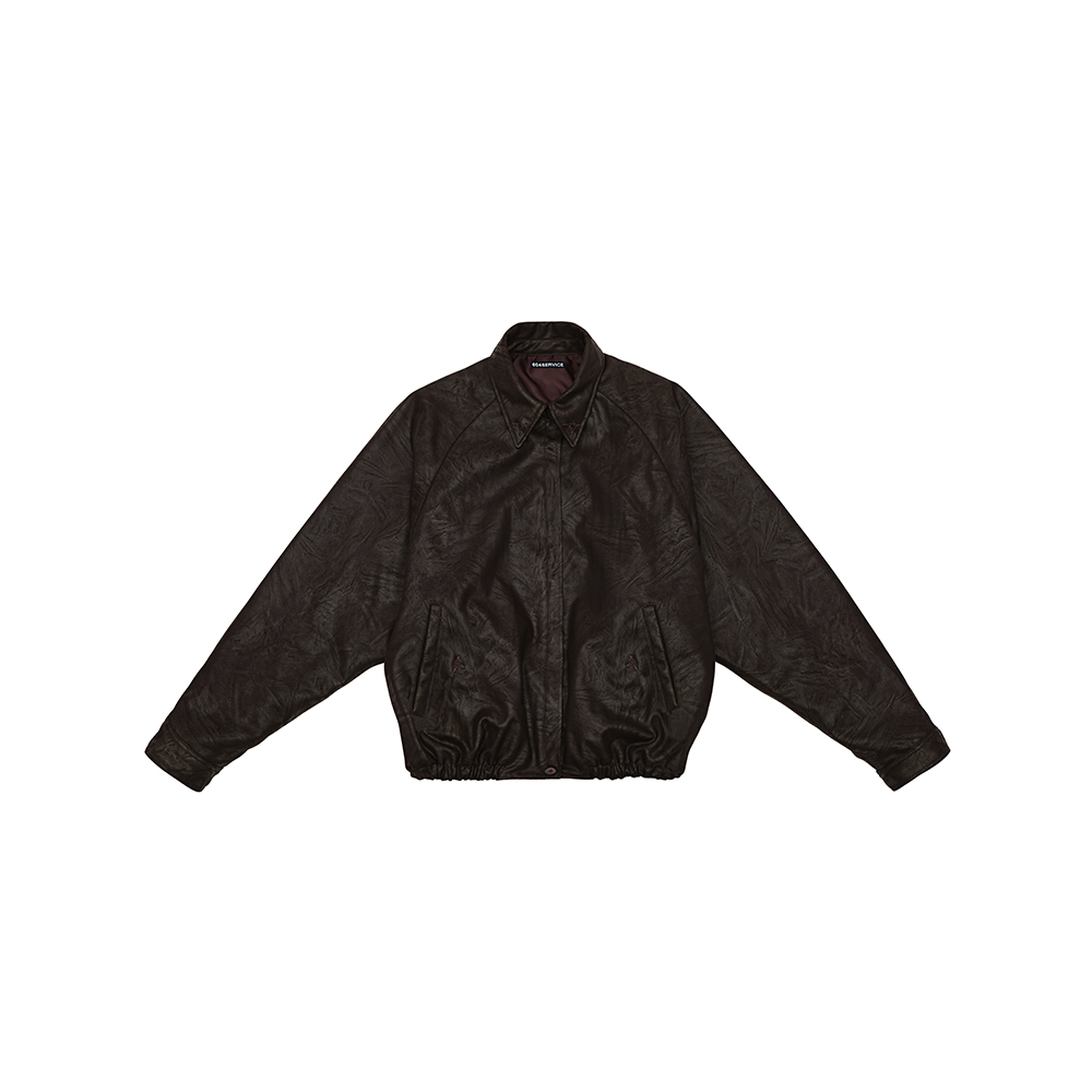 [604SERVICE : 604서비스] EMBROIDERED LEATHER JACKET IN WINE