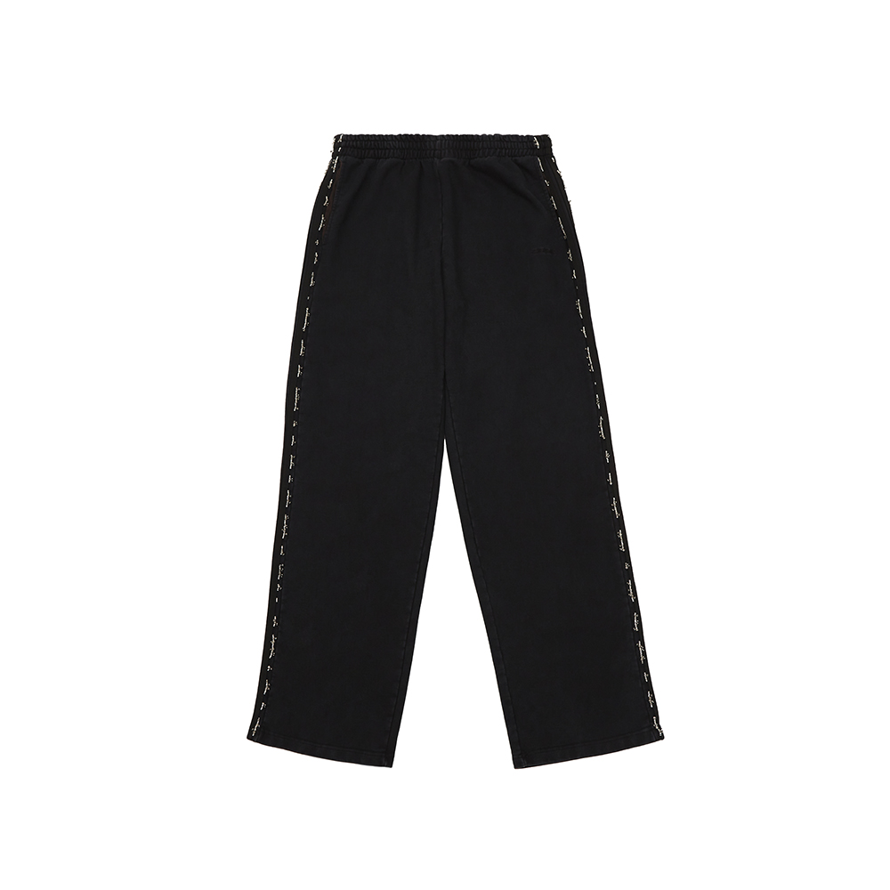 [604SERVICE : 604서비스] BEADED TRACK PANTS IN PIGMENT WASHED BLACK