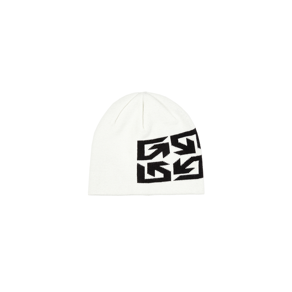 [SUNDAYOFFCLUB : 선데이오프클럽] Kaleidoscopic Arrow Logo Jacquard Beanie - White