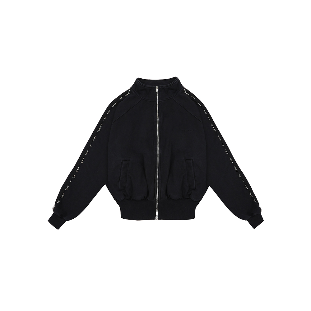 [604SERVICE : 604서비스] BEADED TRACK JACKET IN PIGMENT WASHED BLACK