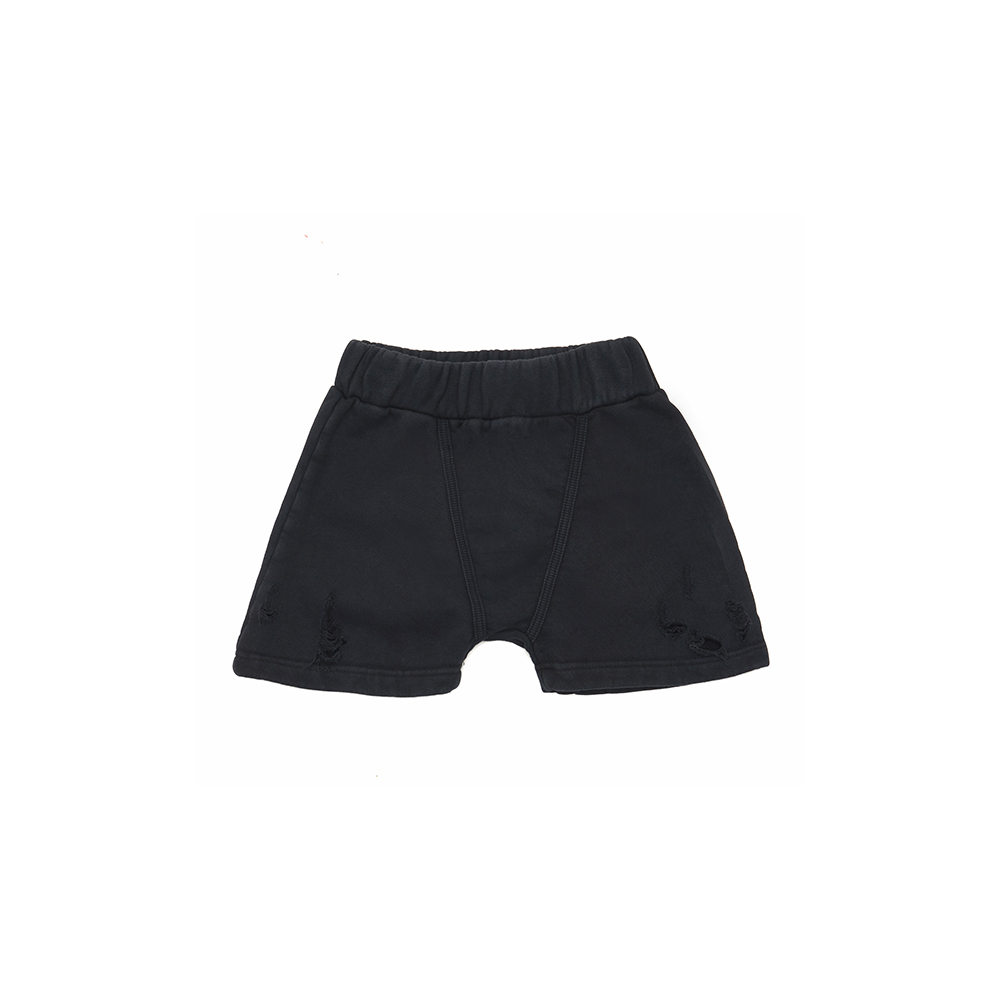 [604SERVICE : 604서비스] DISTRESSED SHORTS PIGMENT WASHED BLACK