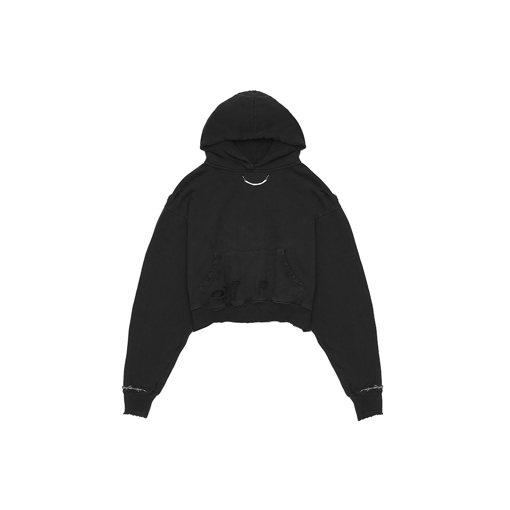[604SERVICE : 604서비스] DISTRESSED JEWERLY HOODIE PIGMENT WASHED BLACK
