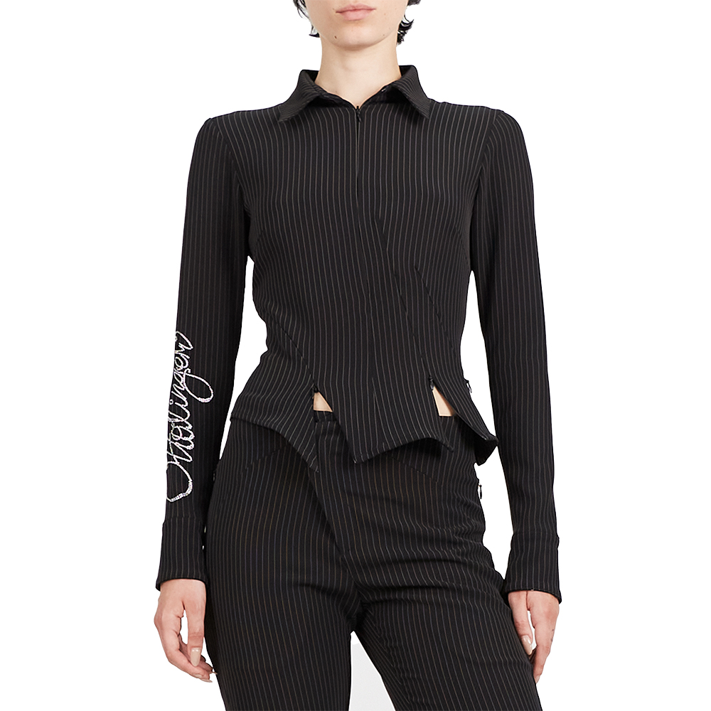 [OTTOLINGER : 오토링거] FITTED ZIP SHIRT BLACK PINSTRIPE