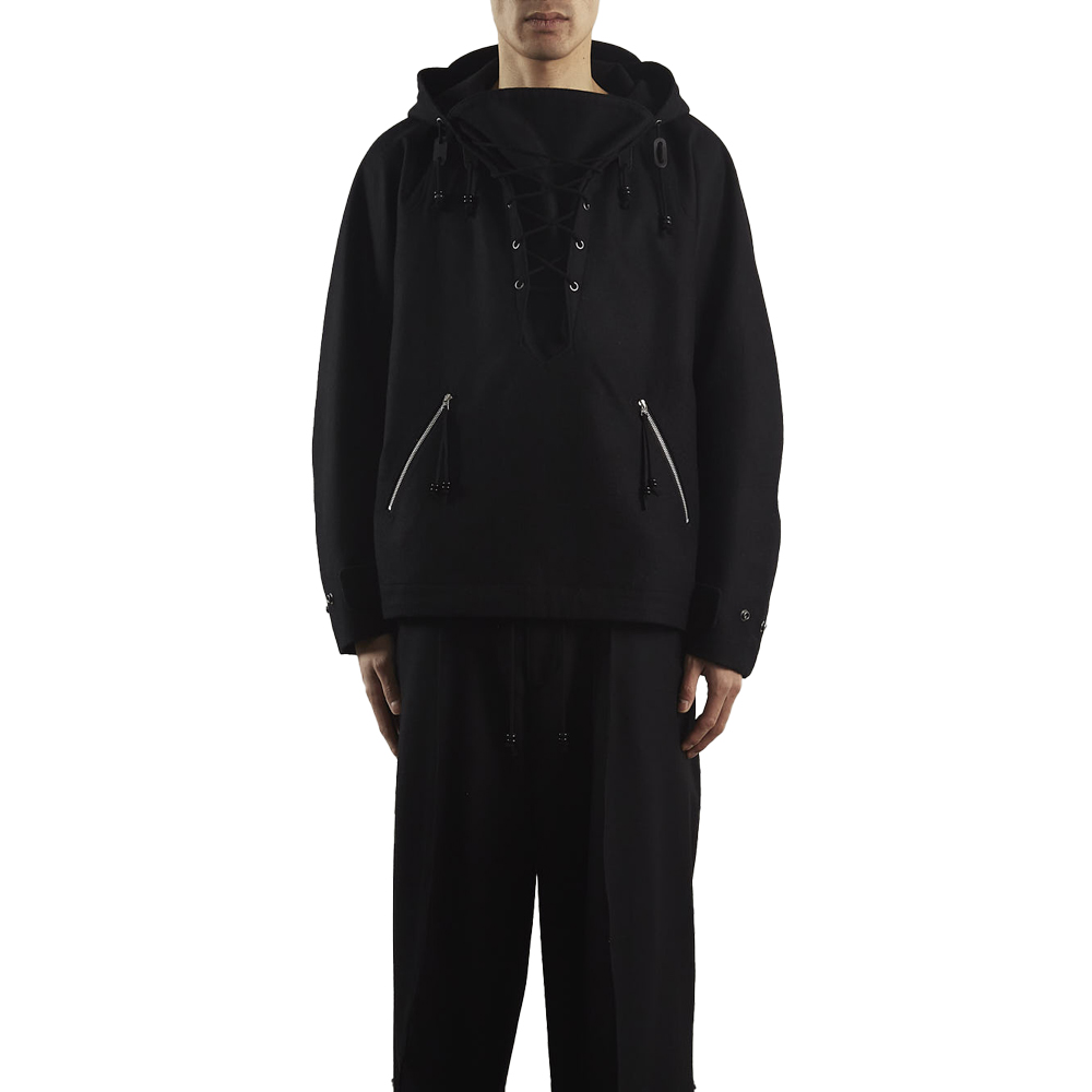 NVRFRGT : 네버포겟] LACE UP HOODED SMOCK JACKET BLACK - SAMPLAS