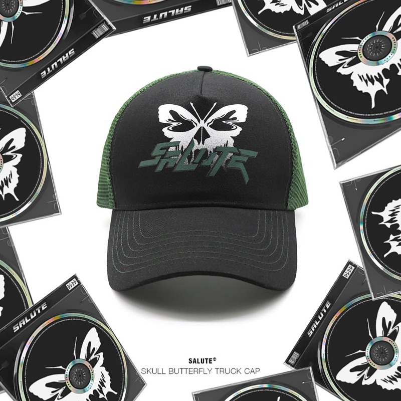 [SALUTE : 살루트] Color Stitched Butterfly Artwork Trucker Mesh Cap Green