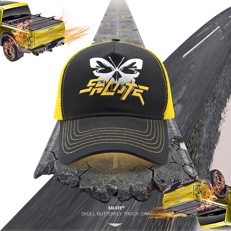 [SALUTE : 살루트] Color Stitched Butterfly Artwork Trucker Mesh Cap Yellow