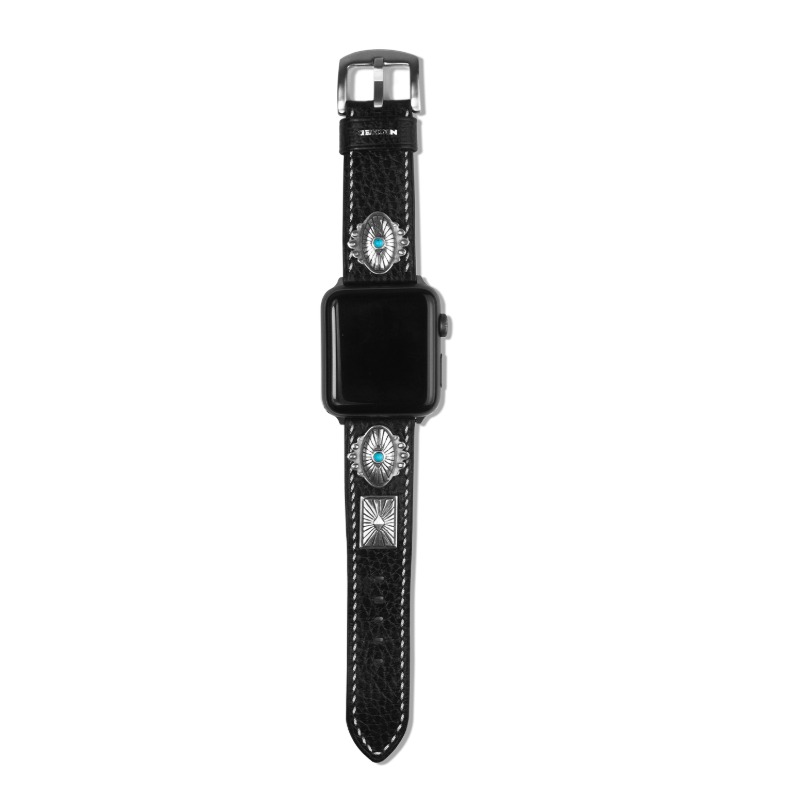 [NICHED : 니시드] &#039;Forty-niner&#039; Faux Turquoise &amp; 925 Silver Concho White Stitched Strap Dollaro Leather for Apple Watch