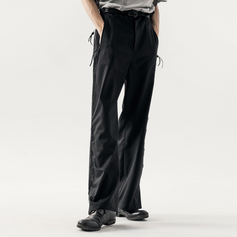 [Professor-E : 프로페서-이] Deconstructive Fabric Detail Leather Strap with Zip E-Track Pants
