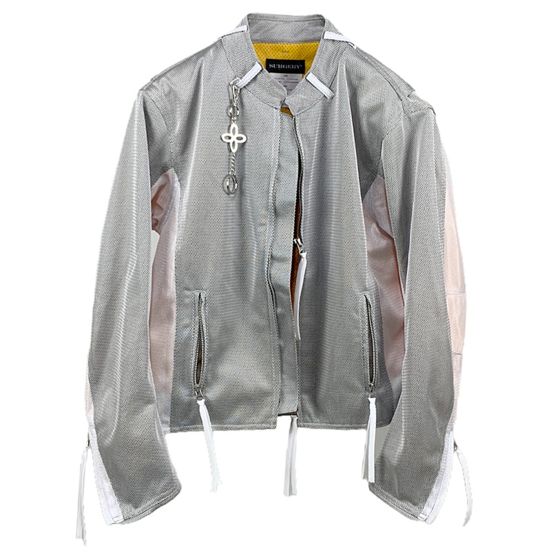 [SURGERY : 써저리] Belt ring neck mesh racing jacket Light grey/White