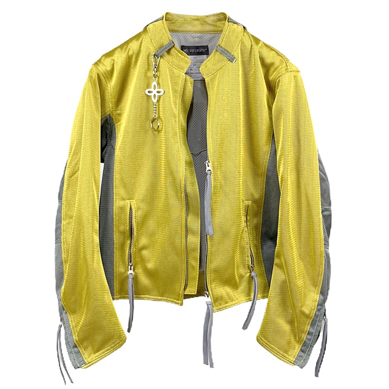 [SURGERY : 써저리] Belt ring neck mesh racing jacket Yellow/Grey