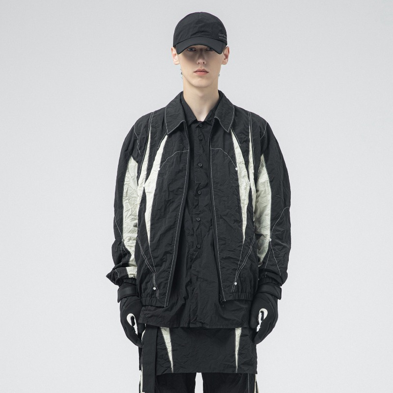 [ATTÈMPT : 어템트] Contrast Panels 3D Pattern Fabric Detail Nylon Jacket