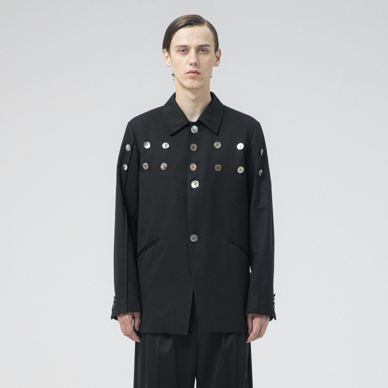[ATTÈMPT : 어템트] Mother-of-Pearl Buttons Twill Jacket Black