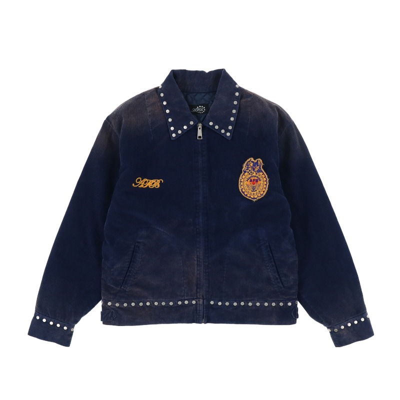 [AFB : 에이에프비] &quot;Peace of Mind&quot; Embroidery Patch detail Vintage Corduroy Star Studs Farmers Jacket Velour Blue