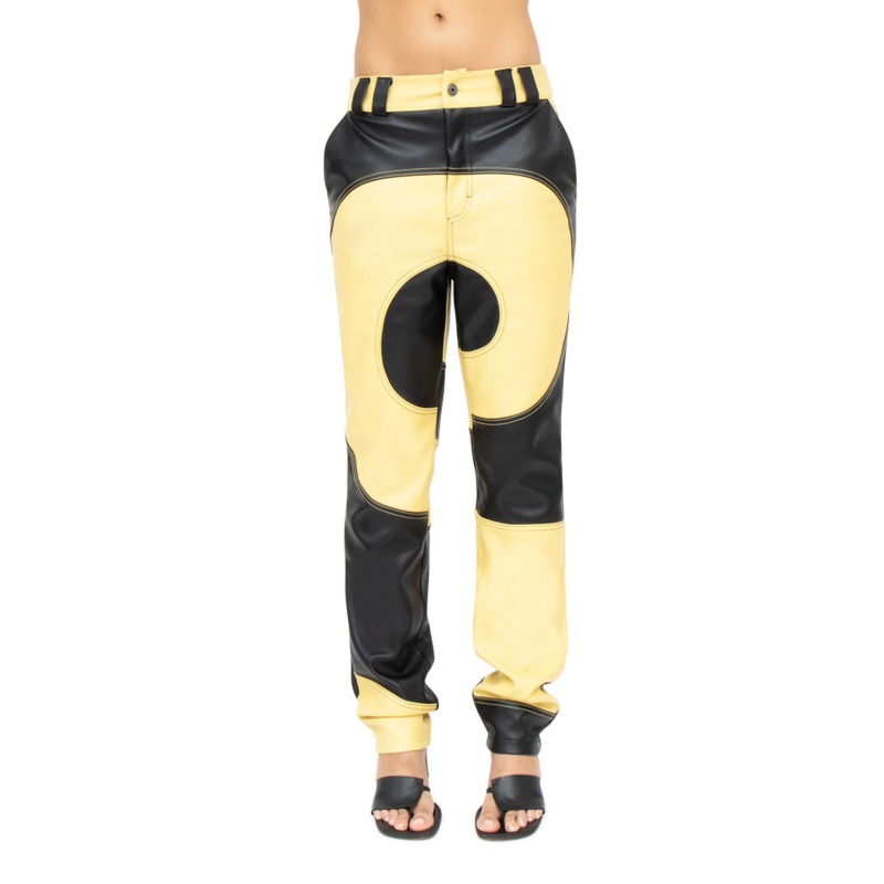 [BARRAGAN : 바라간] Cosmic spiral pattern faux leather pants creamy yellow