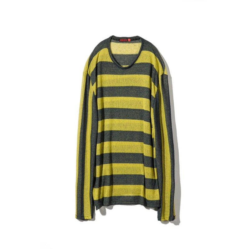 [HOMME BOY CO : 옴므보이] Mod. 17B Stripe Pattern Loose Knitted Top Charcoal &amp; Yelllow