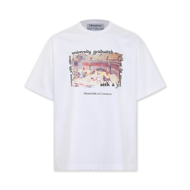 [Meantime : 민타임] Oversized &quot;Meanwhile in Solongos&quot; T-shirt White