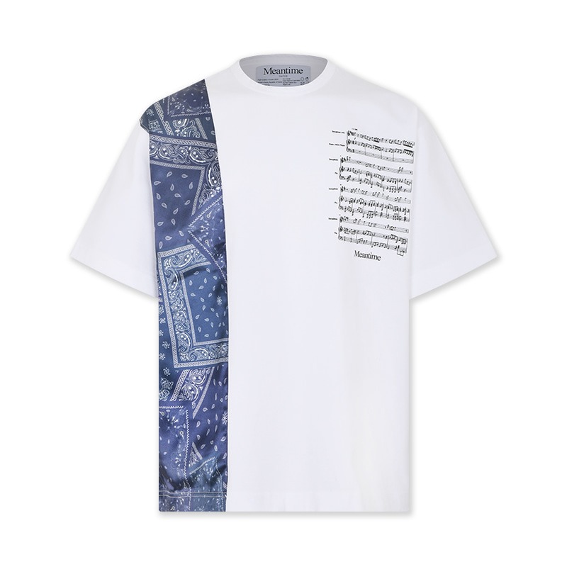 [Meantime : 민타임] Oversized &quot;Don&#039;t need Guns Anymore for Freedom&quot; Paisley Artwork Fabric Detail T-shirt White