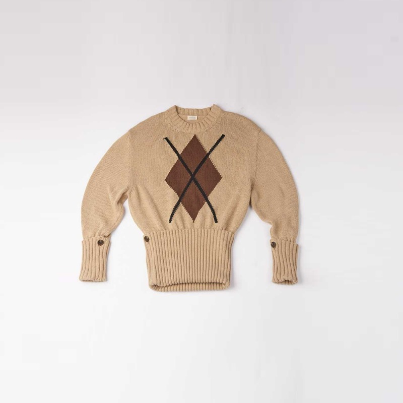 [STEFAN COOKE : 스테판 쿡] Argyle turn-up cotton sweater Tan