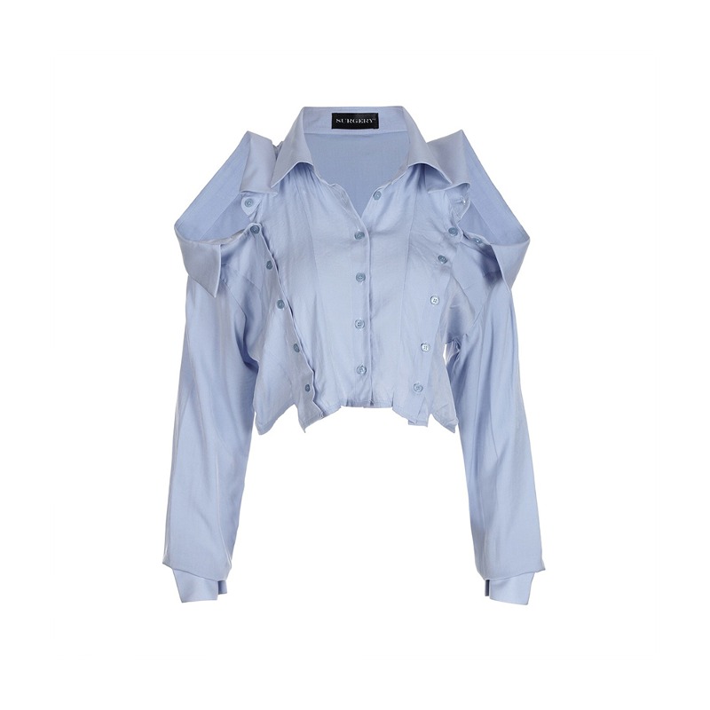 [SURGERY : 써저리] collar on the shoulder crop shirts &#039;Sky Blue&#039;