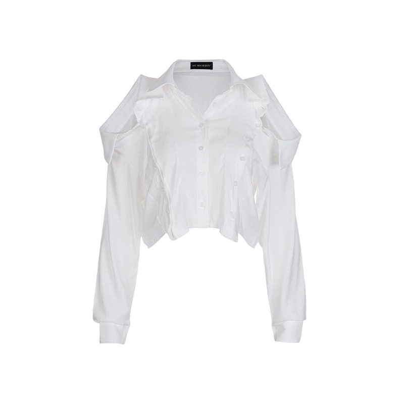 [SURGERY : 써저리] collar on the shoulder crop shirts &#039;White&#039;