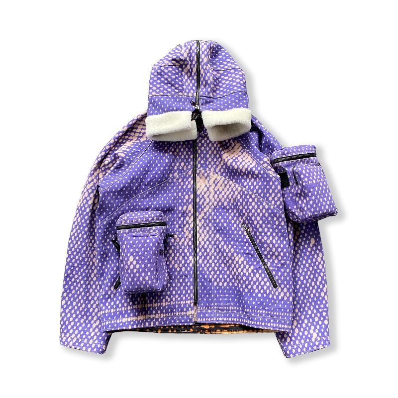 [DEGREMONT : 데그레몽] POLLEN Bleached lamb fur high neck openable hooded Monster parka purple &amp; apricot