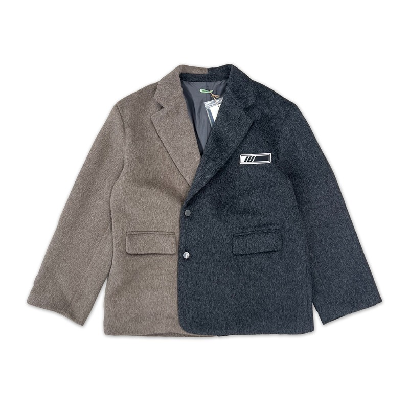 [UMAMIISM : 우마미즘] U logo band detail half &amp; half faux wool blazer coat