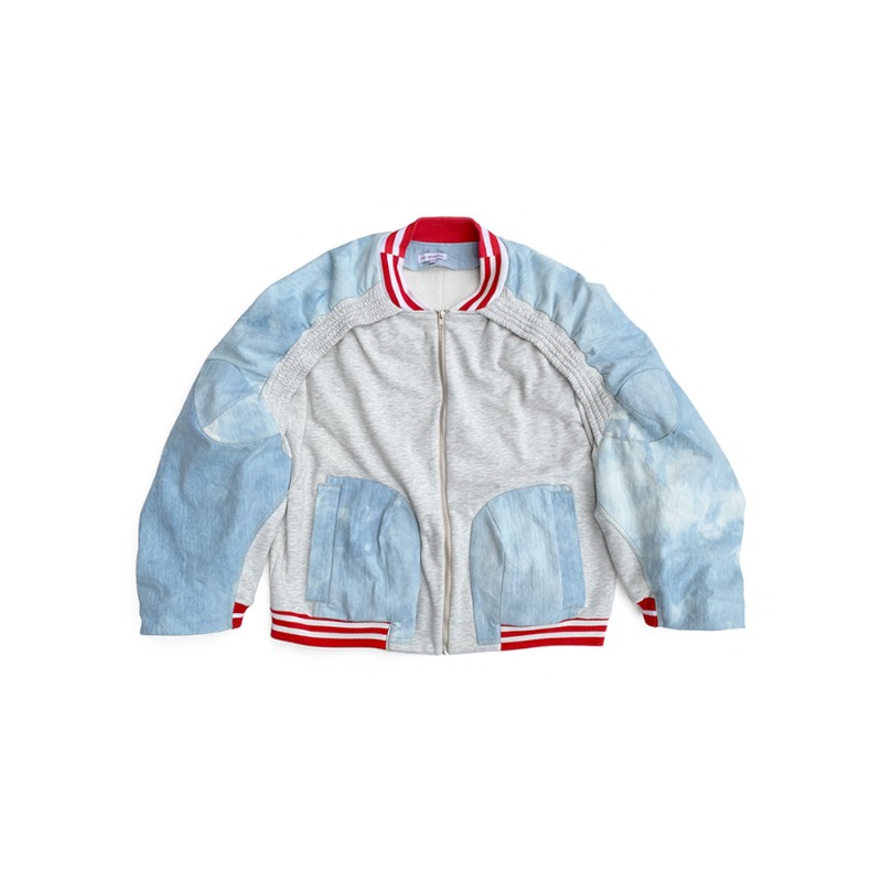 [PER GOTESSON : 페르 예테손] Fold details bleached denim &amp; french terry varsity jacket