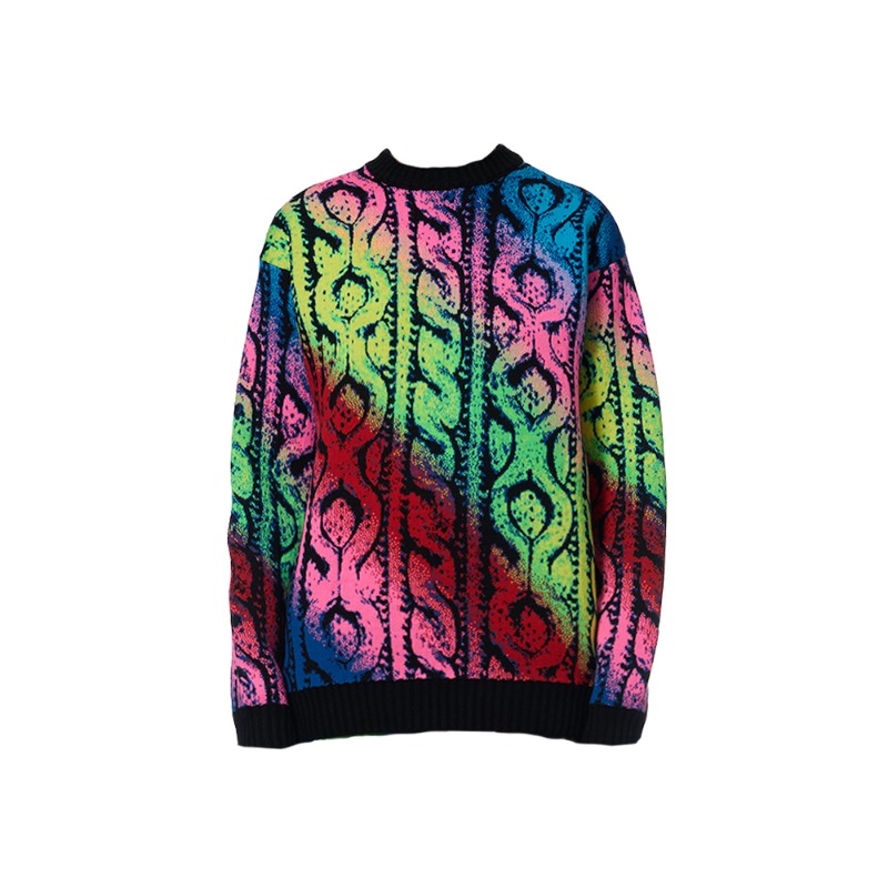 [AGR : 에이지알] Twisted cable texture digital artwork full print merino wool sweater multi