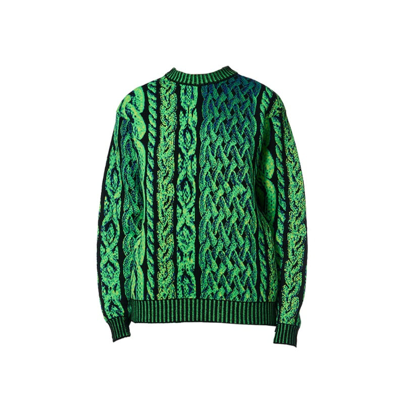 [AGR : 에이지알] Twisted cable texture digital artwork full print merino wool sweater green